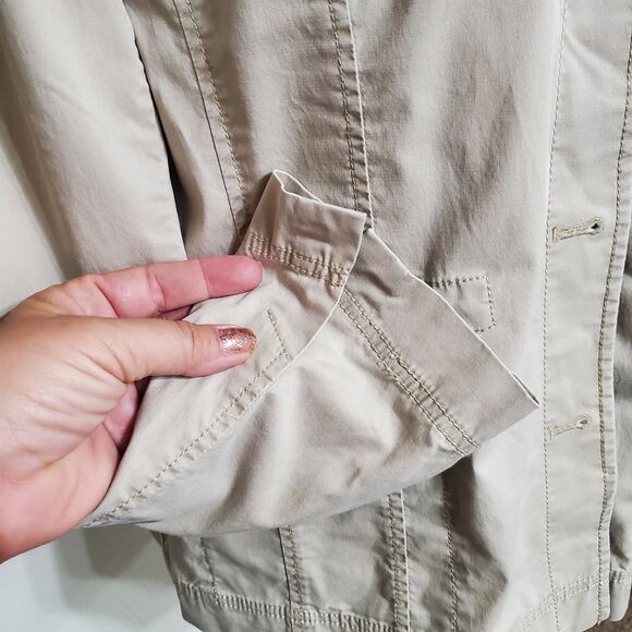 Eileen Fisher Lightweight Jacket Ruffle Collar Tan Field Jacket Stretch Medium - Picture 7 of 13